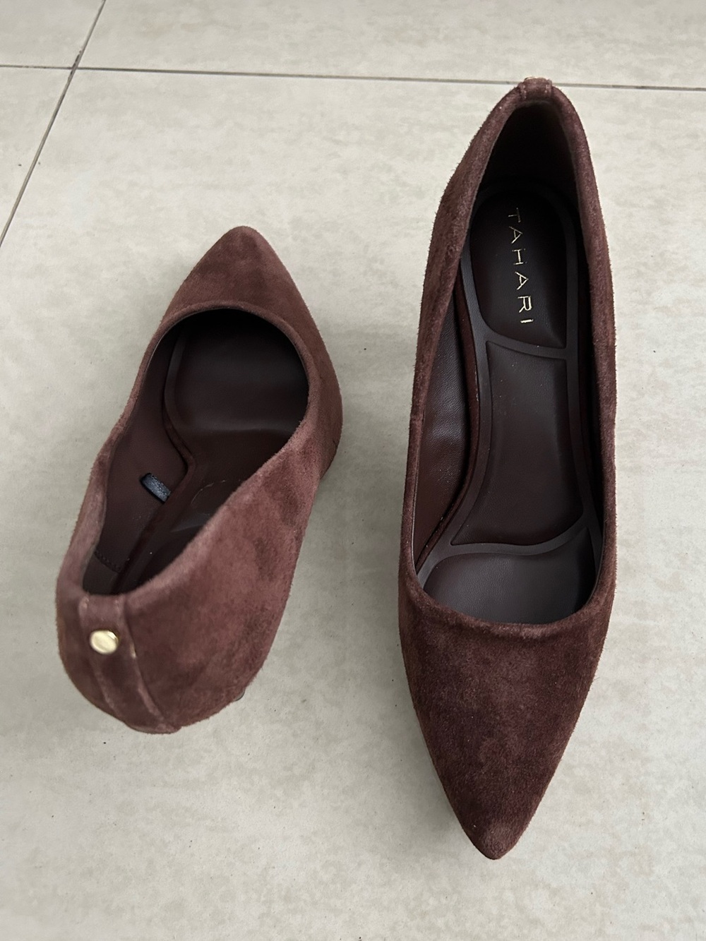 Tahari Chocolate Brown Suede Pointed-Toe Flats